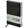 Ежедневник датированный 2024 А5 138х213 мм BRAUBERG "Pocket", под кожу, карман, держатель для ручки, черный, 114988