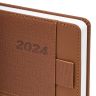 Ежедневник датированный 2024 А5 138х213 мм BRAUBERG "Pocket", под кожу, карман, держатель для ручки, коричневый, 114990