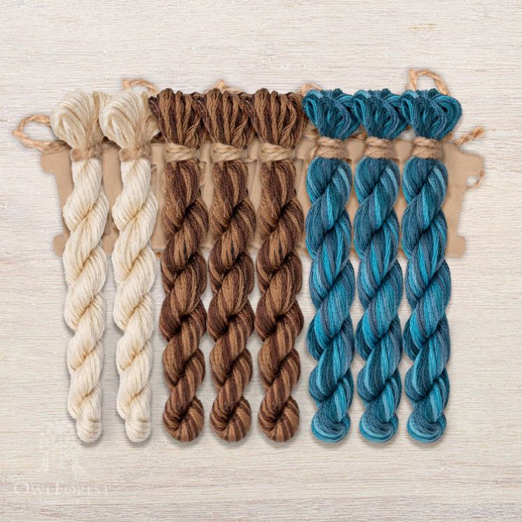  Набор ниток OwlForest для схем «Индейские мотивы» (DMC) 3 цвета «Цапля» 28 каунт в 2 нити НМул-ИМЦ169-3282-3