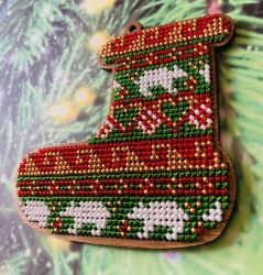 Сами с усами. Набор для вышивания Сапожок "Мишкин Новый год" 9х9 см, арт. С047-01  