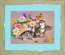 БСА4/рп-017 Алмазная мозаика ТМ Наследие с рамкой и паспарту "Любопытные котята"