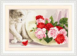 З-054 Набор для вышивания Золотое Руно "Кот и розы"