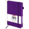 Ежедневник датированный 2024 А5 138х213 мм BRAUBERG "Plain", под кожу, с резинкой, фиолетовый, 115001