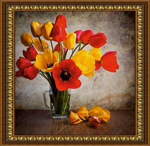 Алмазная мозаика DIY "Тюльпаны красные и желтые" S-094